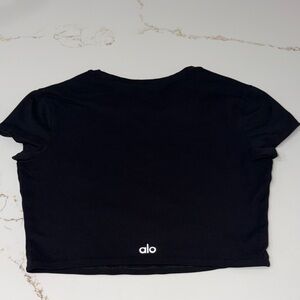 ALO Yoga Black Crop Tee with White Logo | S